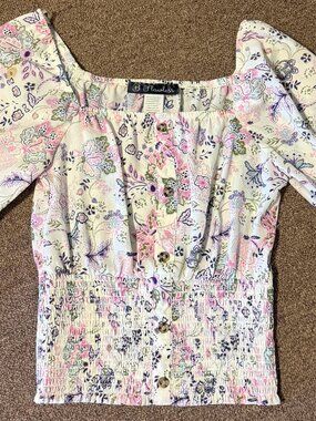 B Flawless Women's Floral Peasant Top On Off Shoulder XS New W/Out Tags
